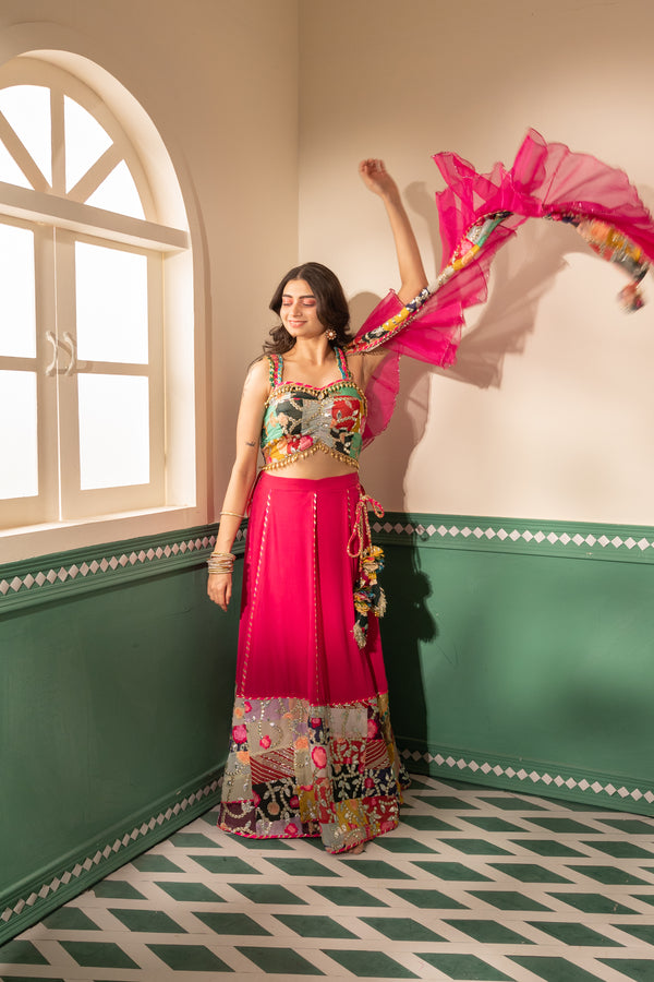 Fuchsia Finesse Ruffle Dupatta